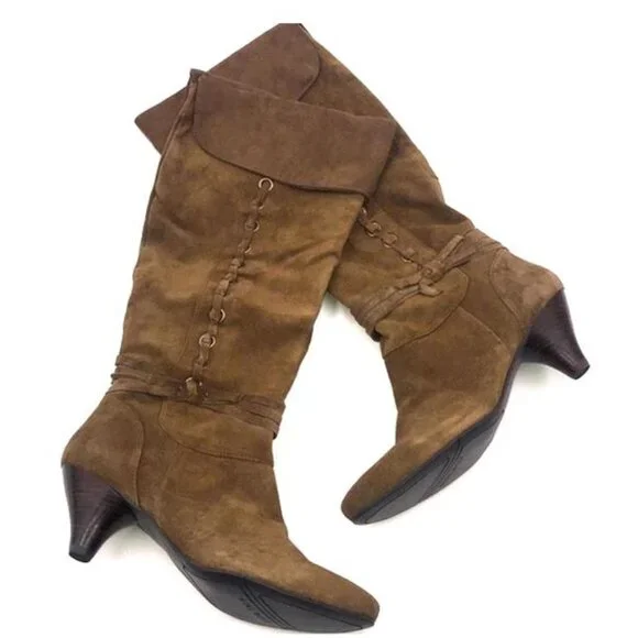 NINE WEST Nwadele Dark Green Suede Knee Boots - Picture 2 of 13